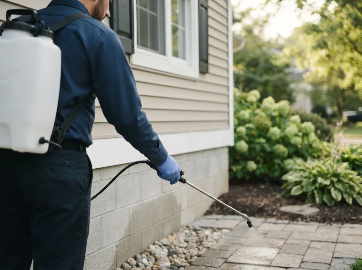 Pest control technician inspecting a home in Cotuit, MA